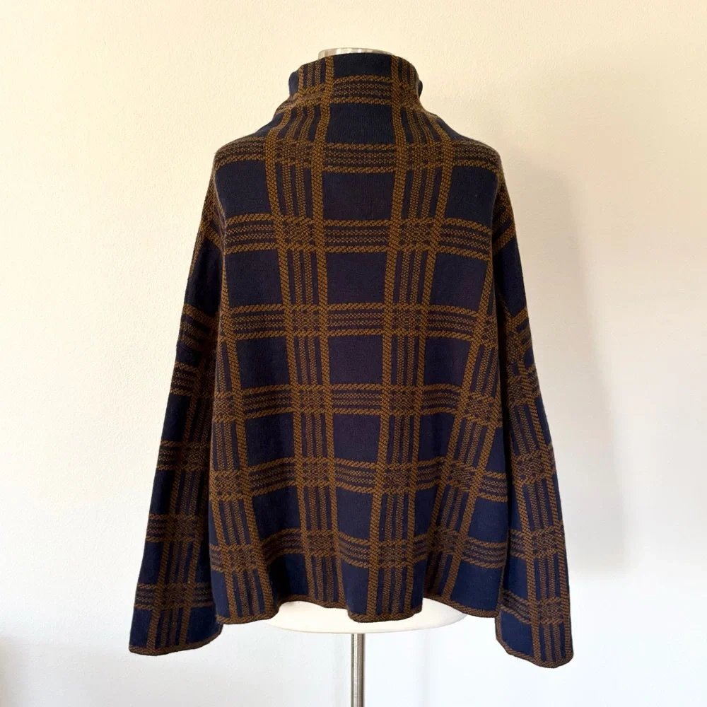VINCE Cashmere Wool Tartan Plaid Sweater Marine/Umbra Large L - Picture 3 of 5